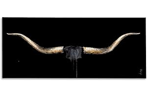 Stupell Industries Bull Horns Shadow Black Brown Animal Painting, Design by Third Wall Art, 17x40, Canvas
