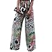LOSRLY Women Floral Print High Waist Belt Palazzo Wide Leg Boho Pants Plus Size-Floral XL 16 18