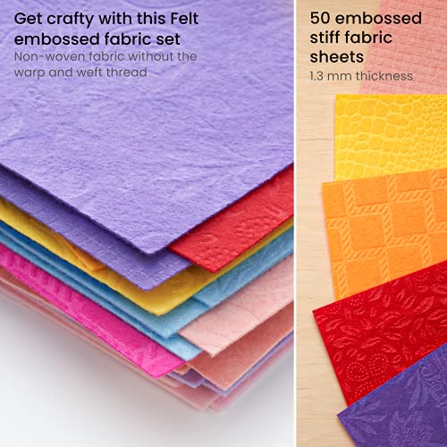 Arteza Embossed Felt Sheets, Set of 50, 8.3 x 11.8 inches Craft Felt, 5