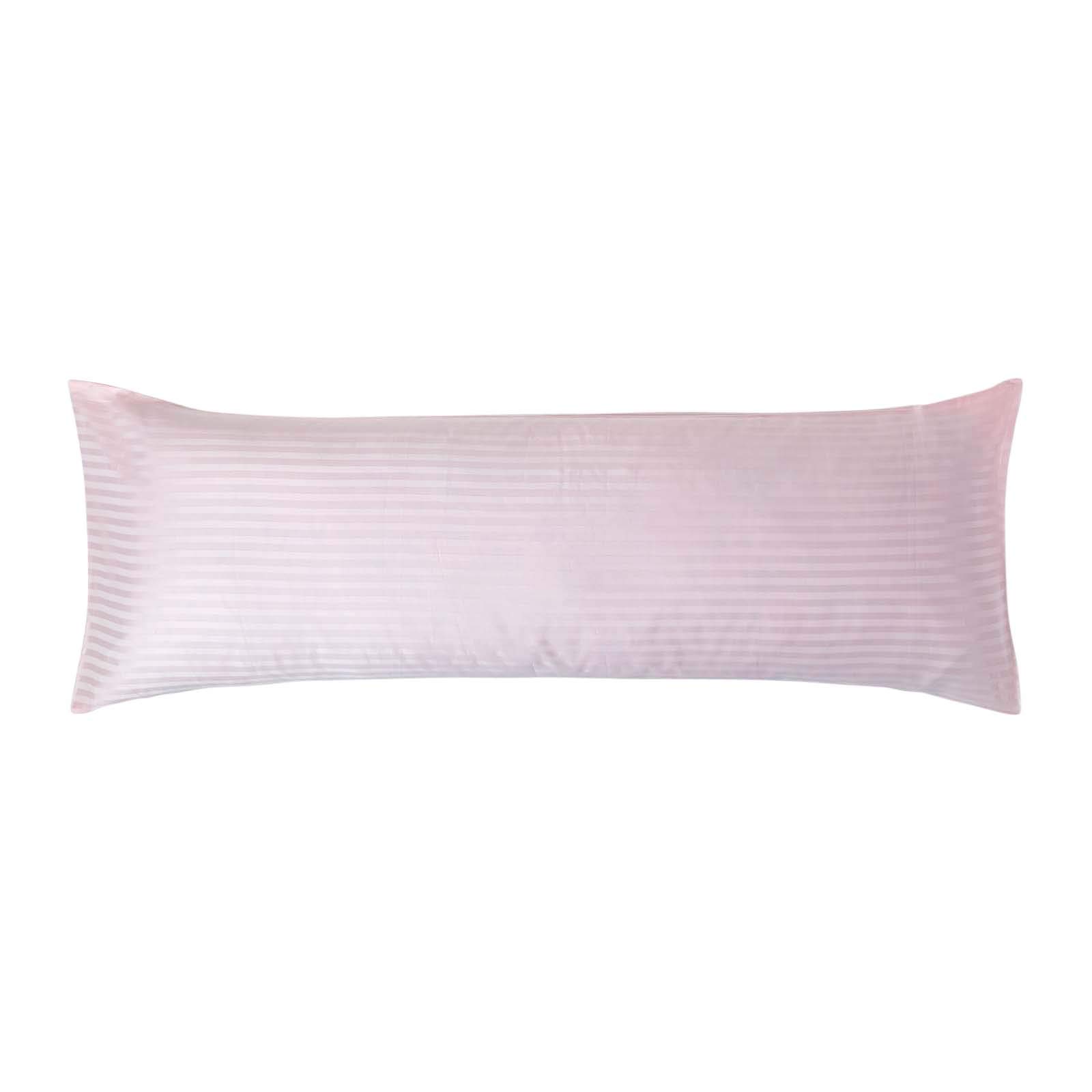 HOMESCAPES Pink Pure Egyptian Cotton Body Pillowcase 330 TC 500 Thread Count Percale Equivalent Satin Stripe Long Pillow Case for Nursing Pregnancy and Elderly Support