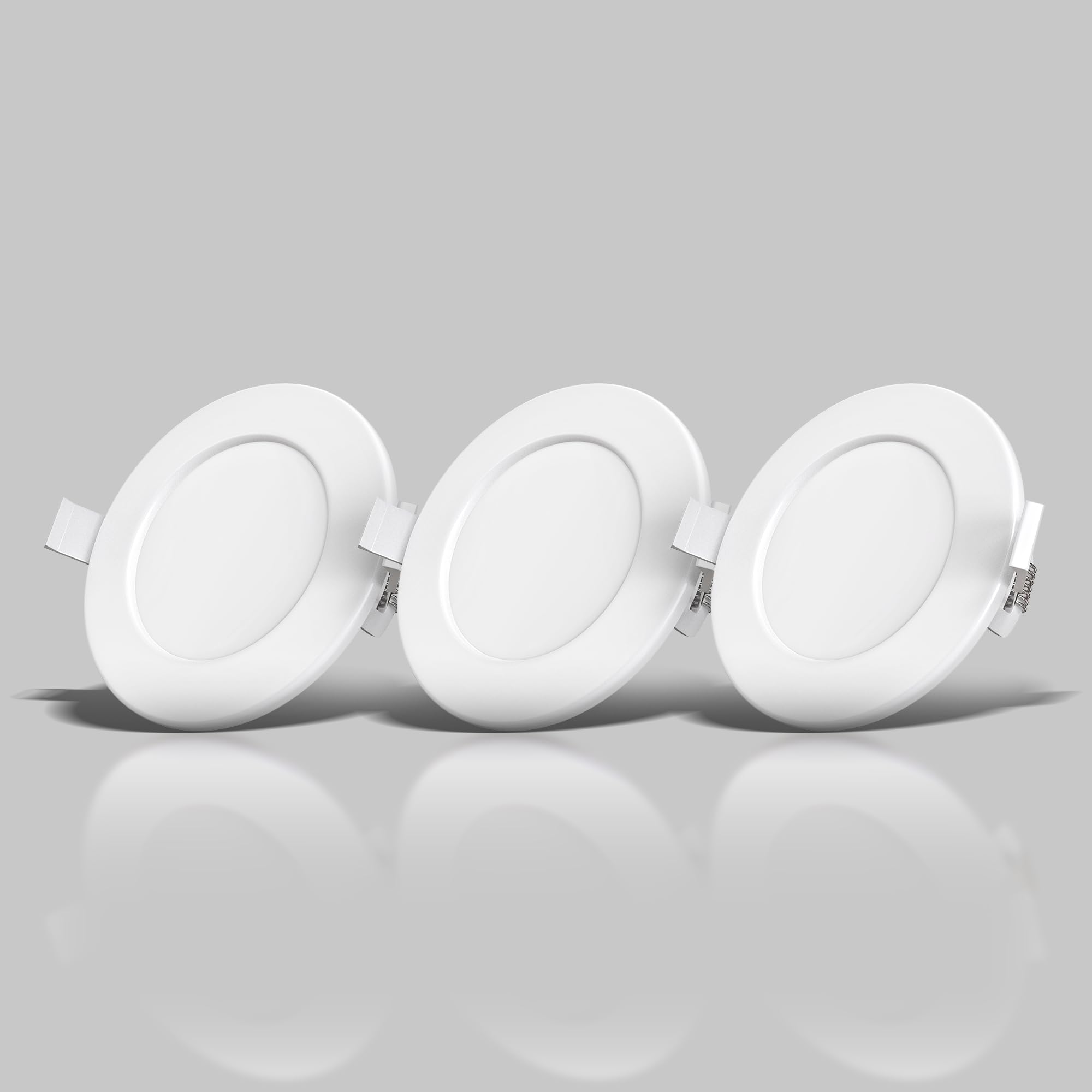 B.K.Licht Recessed LED Lights, Set of 3 Dimmable Ceiling Spotlights, Waterproof, Ultra-Thin Kitchen Lights, Bathroom Spot Lights, Cut-Out 100mm, 600Lm, Warm Light 3000K, IP44, no Transformer Required