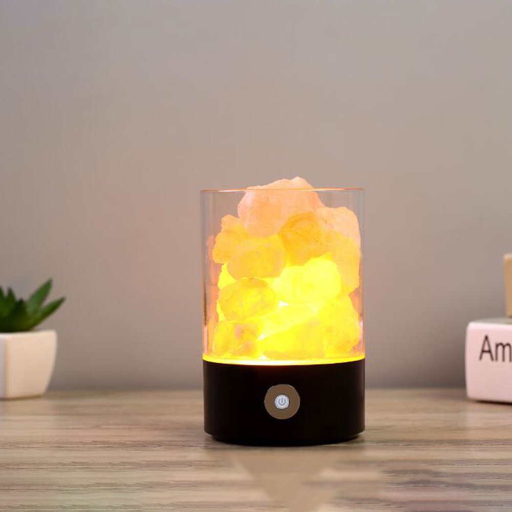 Denshine Himalayan Salt Lamp Salt Lamp with Dimmer Switch 7 Colorful Night Light Air Purifying Ionic Natural Salt Crystal Lamp Night Light for Kids (Black)