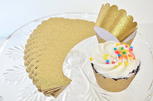 30 Handcrafted Gold Glitter Cupcake Wrappers - Standard Size