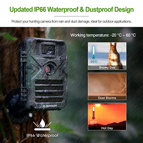 FLAGPOWER Trail Game Camera with Night Vision Motion Activated 16MP 1080P Hunting Camera with IP66 Waterproof 0.2s Trigger Time 32GB Memory Card 2.4" LCD Display for Wildlife Monitor