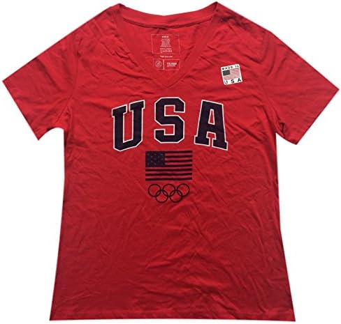 Team USA Apparel Women's T-Shirt Olympics V-Neck Tee (Medium, Red)