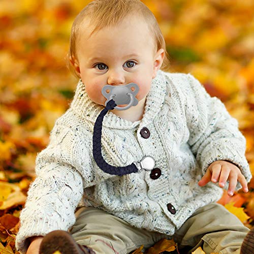 Pacifier Clips, Pack of 4 Hand-Made Braided Pacifier Leash for Boys& Girls, Flexible Baby Teething Ring Holders for All Pacifiers, Teether Toys, Soothie (2 Pack(Dark Gray+ Navy Blue))