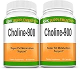 2 Bottles Choline Bitartrate 900mg Per Serving 180 Total Capsules KRK Supplements