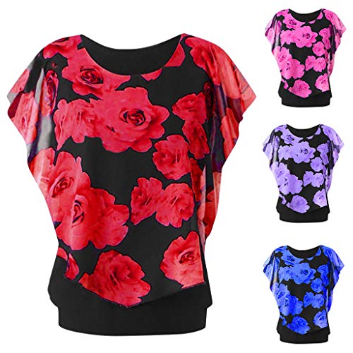 Respctful✿Women's Short Sleeve Tunics Shirt Floral Pleated Front Chiffon Blouses Classic Floral Ruffle Blouse Top Purple - Thumbnail 2