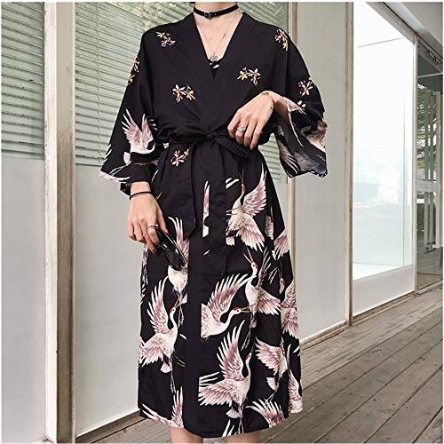 Women Japanese Kimono Cardigan Top Plus Size Harajuku East Asian Loose Yukata Outwear Vintage 3/4 Sleeve (# 5)