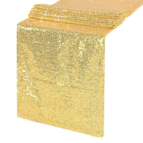 CIPAZEE Gold Sequin Table Runners 2 Pack 12x80inch Glitter Gold Table