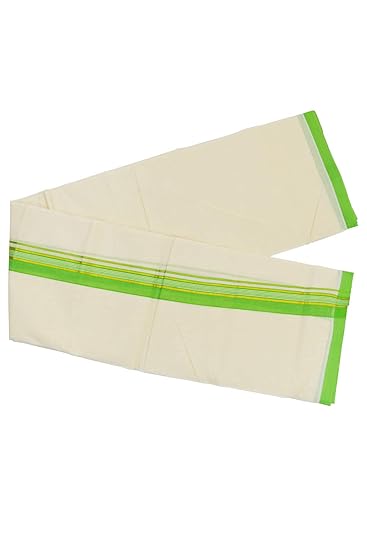 Mundu with Green and Kasavu Kara (South Indian Dhoti)
