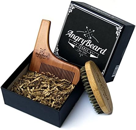 Mens Beard Brush set and Beard Shaper - Wooden Beard Brush &amp; Beard Shaping tool - Sandal Wood Beard brush kit with beard stencil for Styling, Shaping &amp; Grooming Mustache and Beard Comb kit