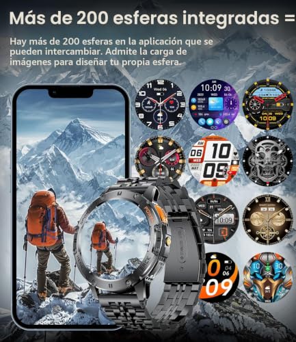 ESFOE Men's Smart Watch, 1.43 inch AMOLED Smartwatch Military Man with LED Flashlight/530mAh/5ATM Waterproof/Calls/120 Sports Modes/Heart Rate Monitor/Pedometer Android iOS Black