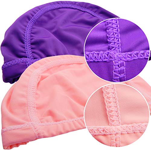 Qualtiy Yes QY 2Pack Superior Polyester Cloth Fabric Bathing Cap Swimming Caps Swimming Hats for Water Sports, Purple & Pink Color - Thumbnail 4