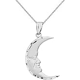 Claddagh Gold 925 Sterling Silver Crescent Shape Moon Face Pendant Necklace