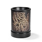 Foromans Wax Melt Warmer Black Rose Style Fragrance Warmer Lamp with Black Wood Base Metal Cover Oil Warmer for Home Décor