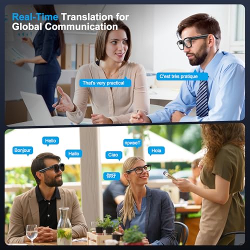 AI Smart Glasses with 8MP Camera, 4K Video, Photo Capture, Real-Time Translation, Recording, AI Assistant, Open-Ear Audio, Bluetooth, Object Recognition, Replaceable Sunglasses Lenses for Men Women
