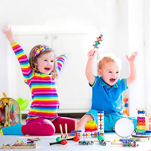 Ubblove Toddler Musical Toys Kit for Kids-12 Types 20pcs with Tambourine Xylophone Rainmaker for Boys Girls Preschool Music Education Instrument Set with Storage Bag (Blue)