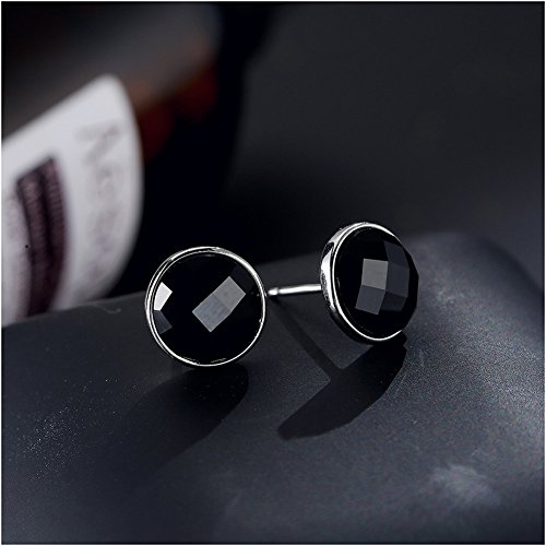 925 Sterling Silver Black Onyx Round Button Earrings Studs 9MM - Thumbnail 4