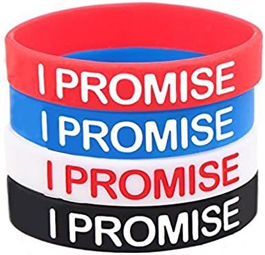 QSKS Silicone Rubber Bracelet Engraving I Promise Cuff Wristband Wrist Band Size5.5(4pcs)