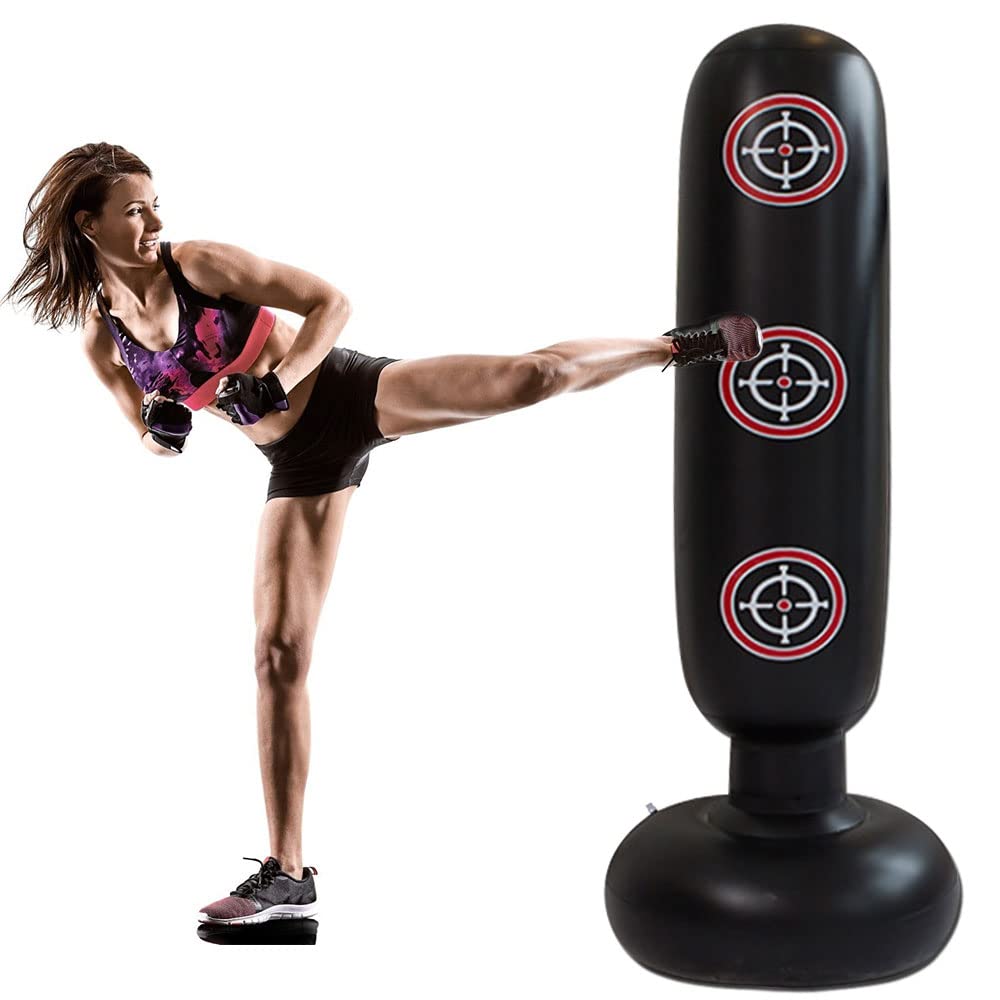 Inflatable Punch Bag for Kids, LncBoc 160cm/63 Inch Inflatable Heavy Boxing Bag, Free-standing Target Stand Tumbler Punch Bag, Punching Kick Training Tumbler Bag for Relieving Pressure Body Building