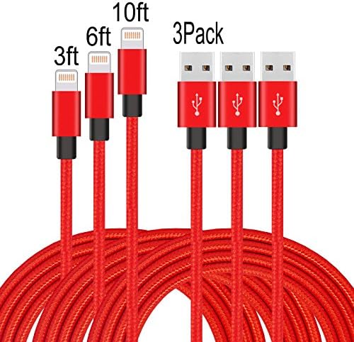 Tchange LLL34 Hui-47 E Powind Lightning Cable With Ultra-Compact Connector Charging Cable Cord For IPhone 7/7 Plus/6/6 Plus/6S/6S Plus/5/SE, IPad, IPod On Latest IOS 10, Red