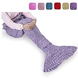 DDMY Mermaid Tail Blanket For Kids Teens Adult Handmade Wave Mermaid Blankets Crochet Knitting Blanket Seasons Warm Soft Living Room Sleeping Bag Best Birthday Christmas gift 53''x25.5''