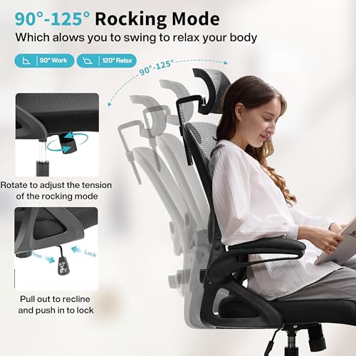 Nexthro Ergonomic Office Chair,Mesh Office Chair with Lumbar Support,High Back Desk Chair with Flip-up Arms,400 lbs Big and Tall Computer Chair with Headrest,Comfy Desk Chairs