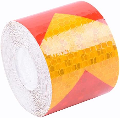 Brightplus 5cm x 9m Reflective Tape Arrow Safety Warning Film Sticky PVC Waterproof Sticker for Car Truck MotorBike Bicycle Helmet Mailbox (Yellow-Red)