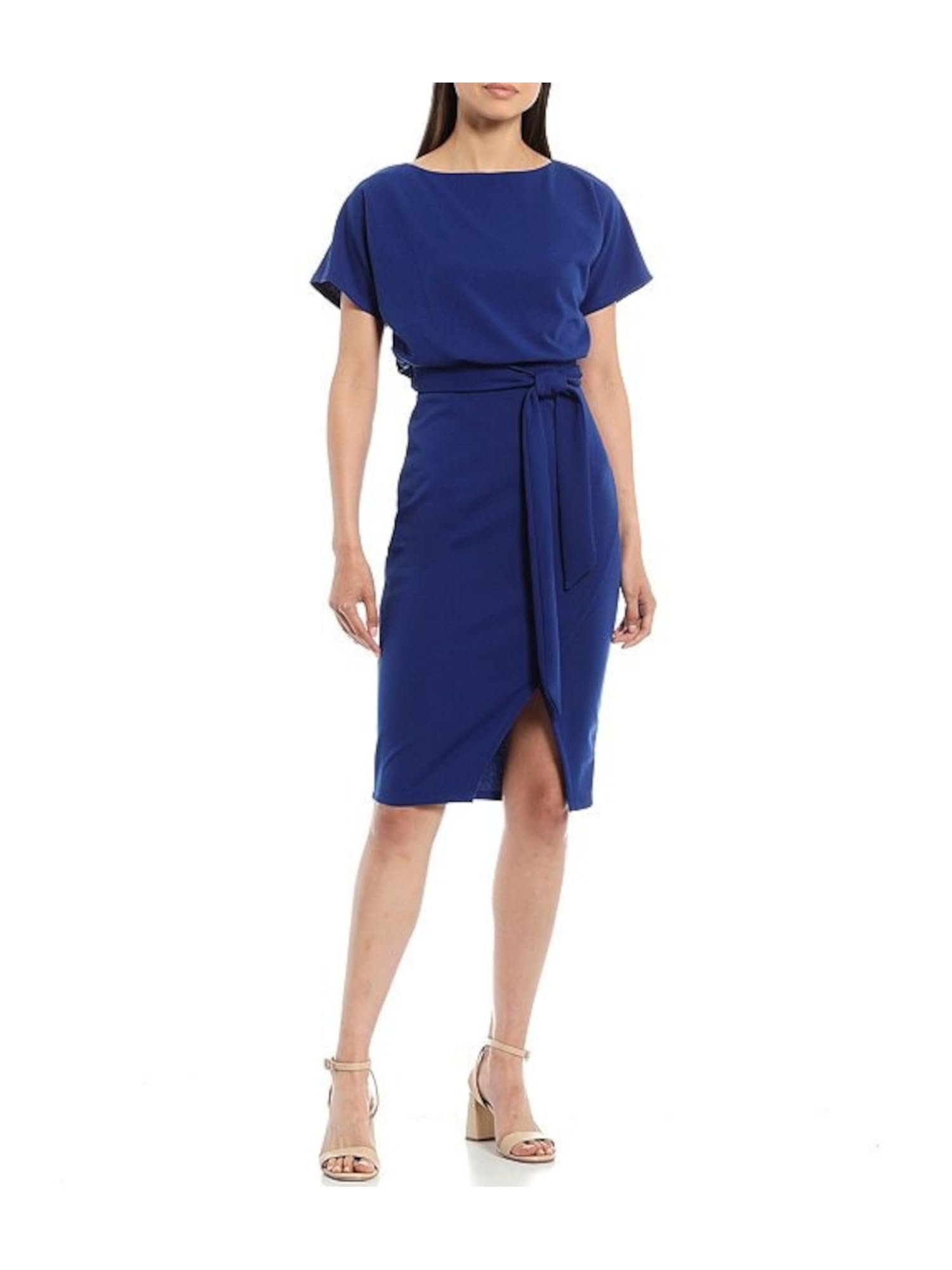 Kensie Women’s Short Sleeve Tie Waist Midi Dress, Blue, 4