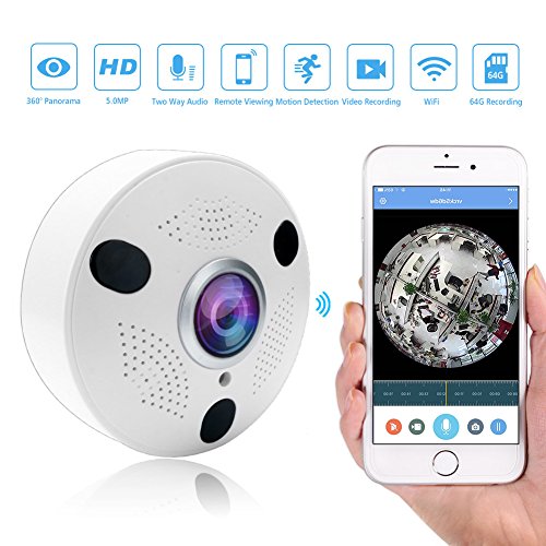 5MP Panoramic Security Camera H.265 360 Degree Fisheye IP Camera with 5.0 Megapixels Infrared and Night Vision for Indoor Use