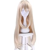 ANOGOL Hair Cap+Blonde Cosplay Wig Long Blonde Wigs For Women Long Straight Wigs Light Golden Princess Wigs Platinum Anime Cartoon Costume for Party Halloween Christmas Cospaly