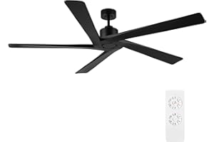 WINGBO 54 Inch DC Ceiling Fan without Lights, 5 Reversible Carved Solid Wood Blades, 6-Speed Noiseless DC Motor, Ceiling Fan No Light with Remote, Indoor Ceiling Fan in Matte Black Finish, ETL Listed