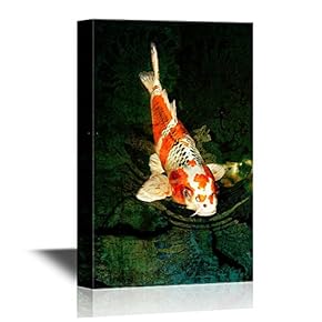 Canvas Wall Art - Golden Fish with Red and White Color - Gallery Wrap Modern Home Art | Ready to Hang - 12x18 inches