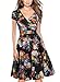 oxiuly Women's Vintage V-Neck Floral Casual Party Cocktail A-Line Dress OX233 (L, Black)