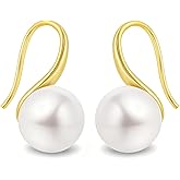Elaximn Pearl Earrings for Women - Hypoallergenic 14K Gold Plated Faux Pearl Hoop Earrings Lightweight Wedding Bridal Dangle Drop Jewelry Gifts for Women