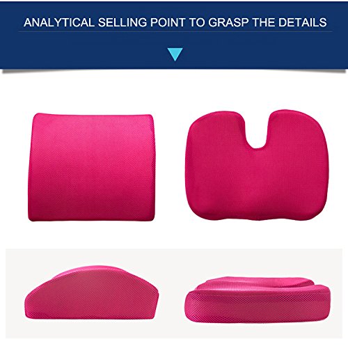 Qutool Seat Cushion Coccyx Orthopedic Memory Foam Lumbar Support Pillow with Non-slip Cover for Lower Back Tailbone and Sciatica Relief Office Chair Car Seat Pad with Adjustable Strap (Rose Red) - Thumbnail 4