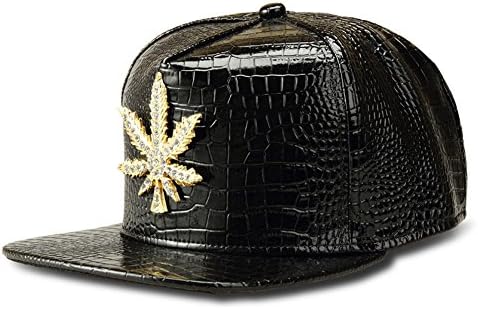 TUVW Alloy Inlay Rhinestone Leaf Hip Hop Hat(Black)