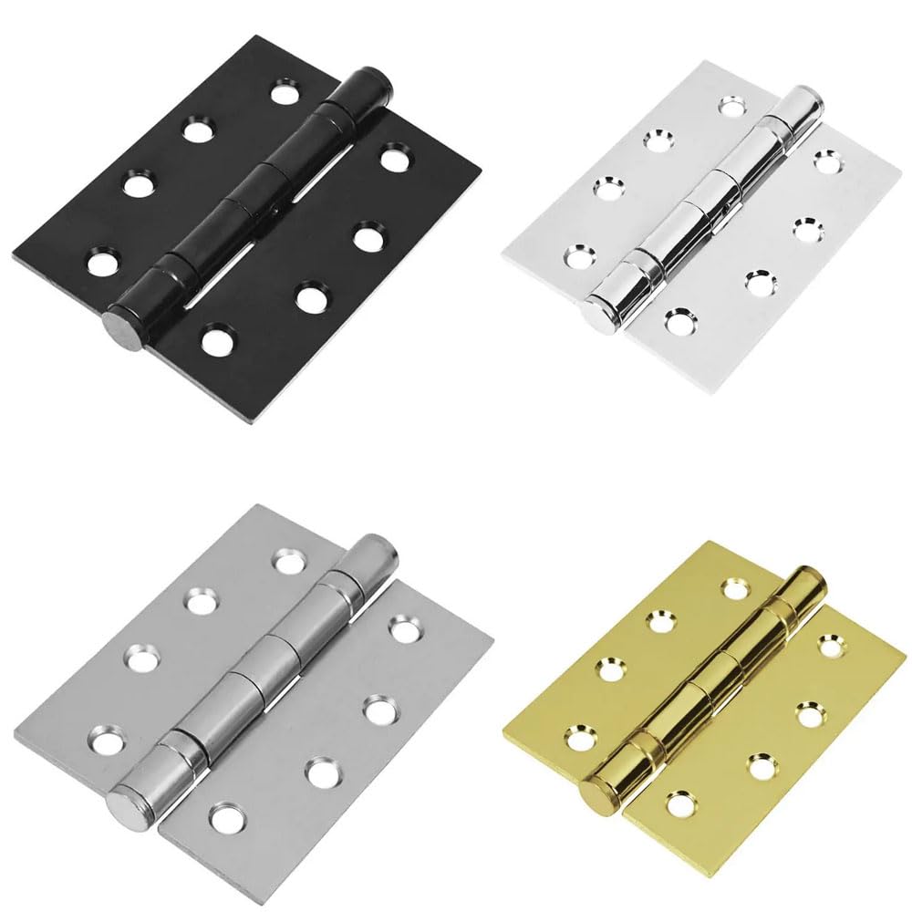 Handlestore Ball Bearing Hinges x 2 Pairs (4 Hinges), 75mm or 100mm, 4 Colours, Heavy Duty, Steel Door Hinges. (Satin Chrome, 100mm (4"))