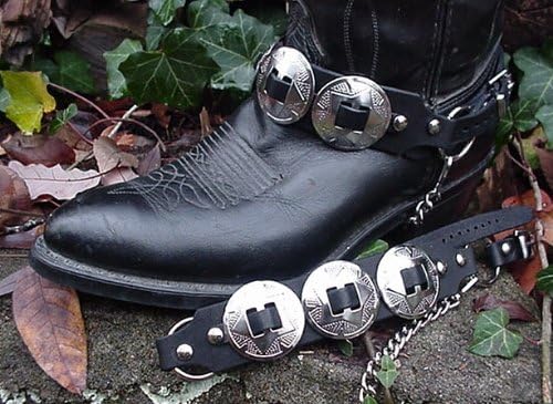 Western Boots Boot Chains Black Topgrain Cowhide Leather W 3 Big Silver Conchos