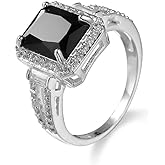 DCFSHEE Square Cut Crystal Rings for Women Black Onyx Cubic Zirconia CZ Engagement Rings,Silver Plated Wedding Party Statement Cocktails Classic Jewelry (US size 7)