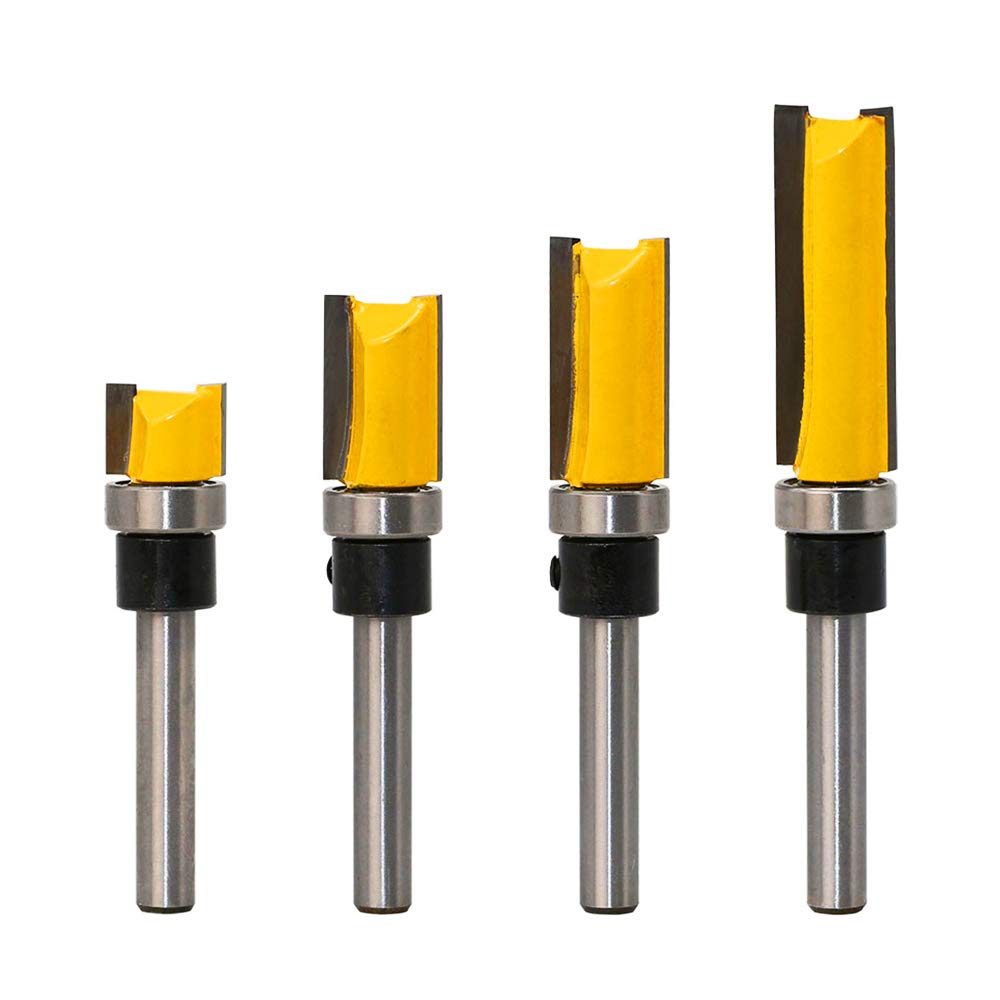 Meihejia 1/4 Inch Shank Pattern Flush Trim Router Bit Set (4 Sizes)