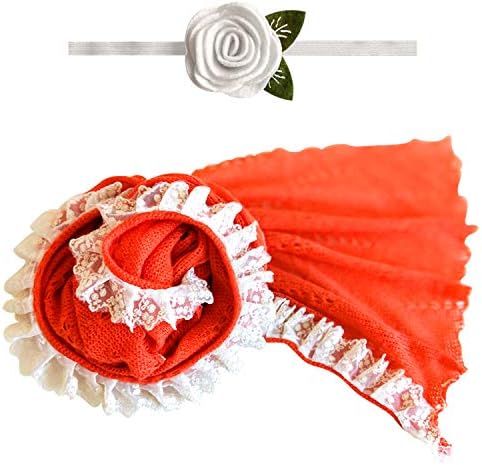 Bembika Newborn Baby Lace Wrap with Headband Baby Photography Props (Set of 2)