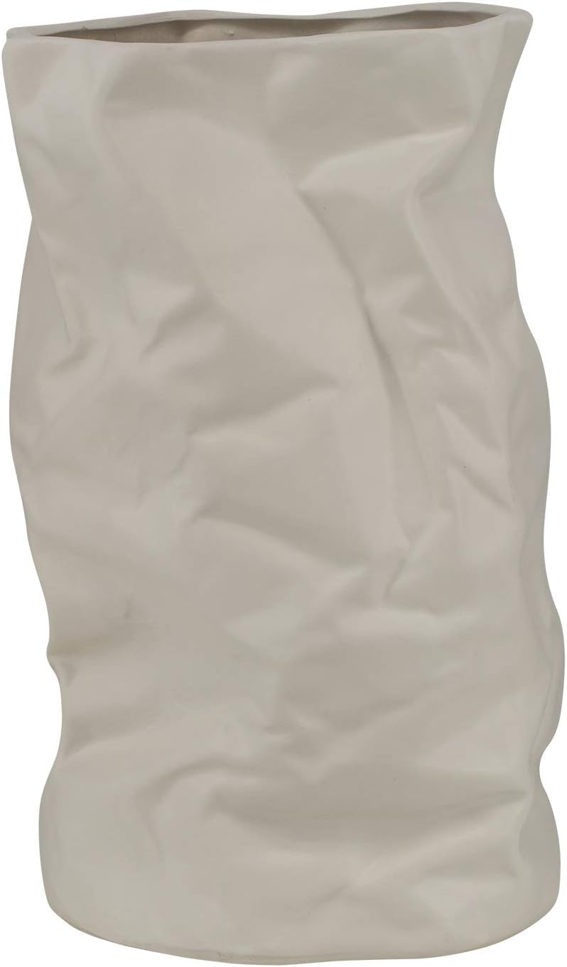 Aufora H0218A Tall Crushed Bag Plant Pot Vase, Ceramic, White