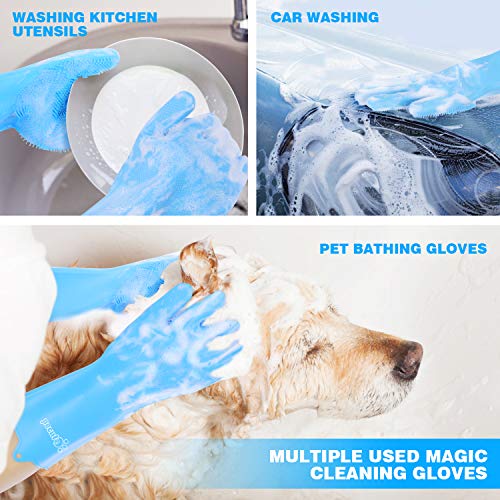 Pecute Pet Grooming Gloves, Dog Wash Mitt Bathing Gloves with High Density Bristles, Silicone Hair Removal Gloves with Enhanced Five Finger Design, Bathing and Massaging for Dogs and Cats