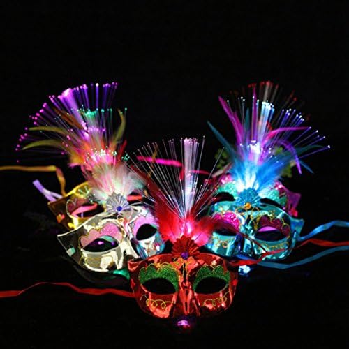Iusun Women Venetian LED Fiber Mask Masquerade Fancy Dress Party Princess Feather Masks Props (Random)