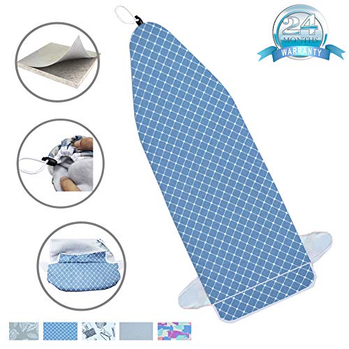 14"x42" Heat Resistance Metallic Over-The-Door Ironing Board Cover Durable Thicken Felt Material Padding Elastic Cord (Blue White)