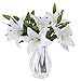 Artificial flowers, Meiwo 5pcs Artificial Lillies with 3 Buds, Full Bloom Artificial Latex Real Touch Flowers for Home Decor, Wedding, Parties, Offices, Restaurants(White)