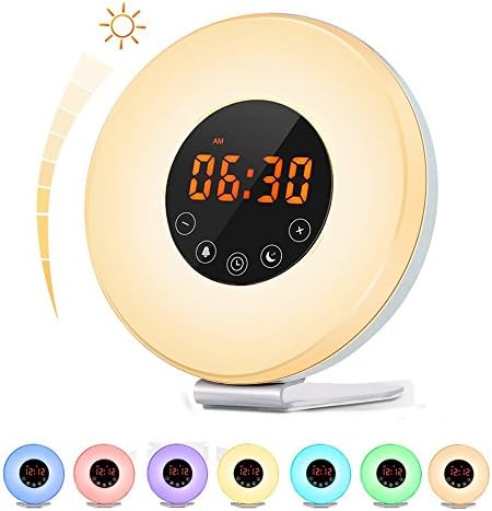 Sunrise Alarm Clock, Bcway Wake Up Light Bedside Lamp Kids Alarm Clock with Sunrise Sunset Simulation, 6 Nature Sounds, FM Radio, 10 Brightness, 7 Colors, Snooze Function