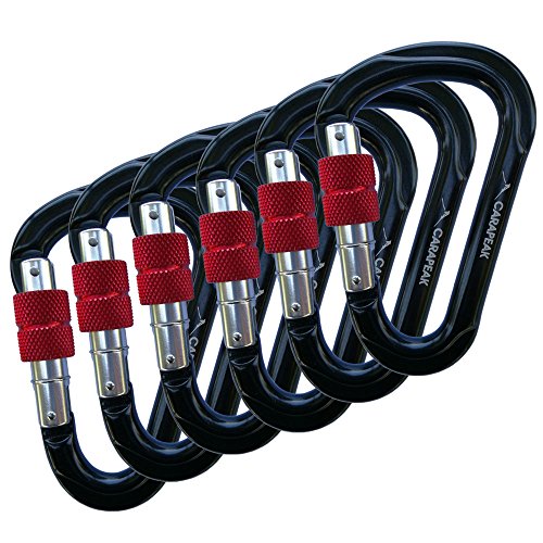 CARAPEAK 25kN Screwgate Locking Pear Shaped Climbing 6 Pack Set HMS Carabiner, Aluminum Rock Climbing Clip for Rappelling, Belaying Black